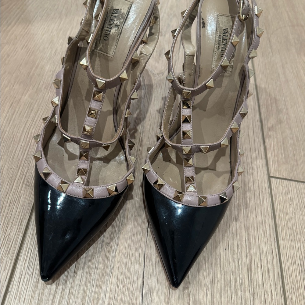Valentino Black and Beige Studded Heels